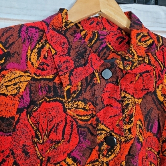 Vintage Blazer Jacket Size 10 90s Breckenridge Red Floral Short Button - Picture 2 of 9